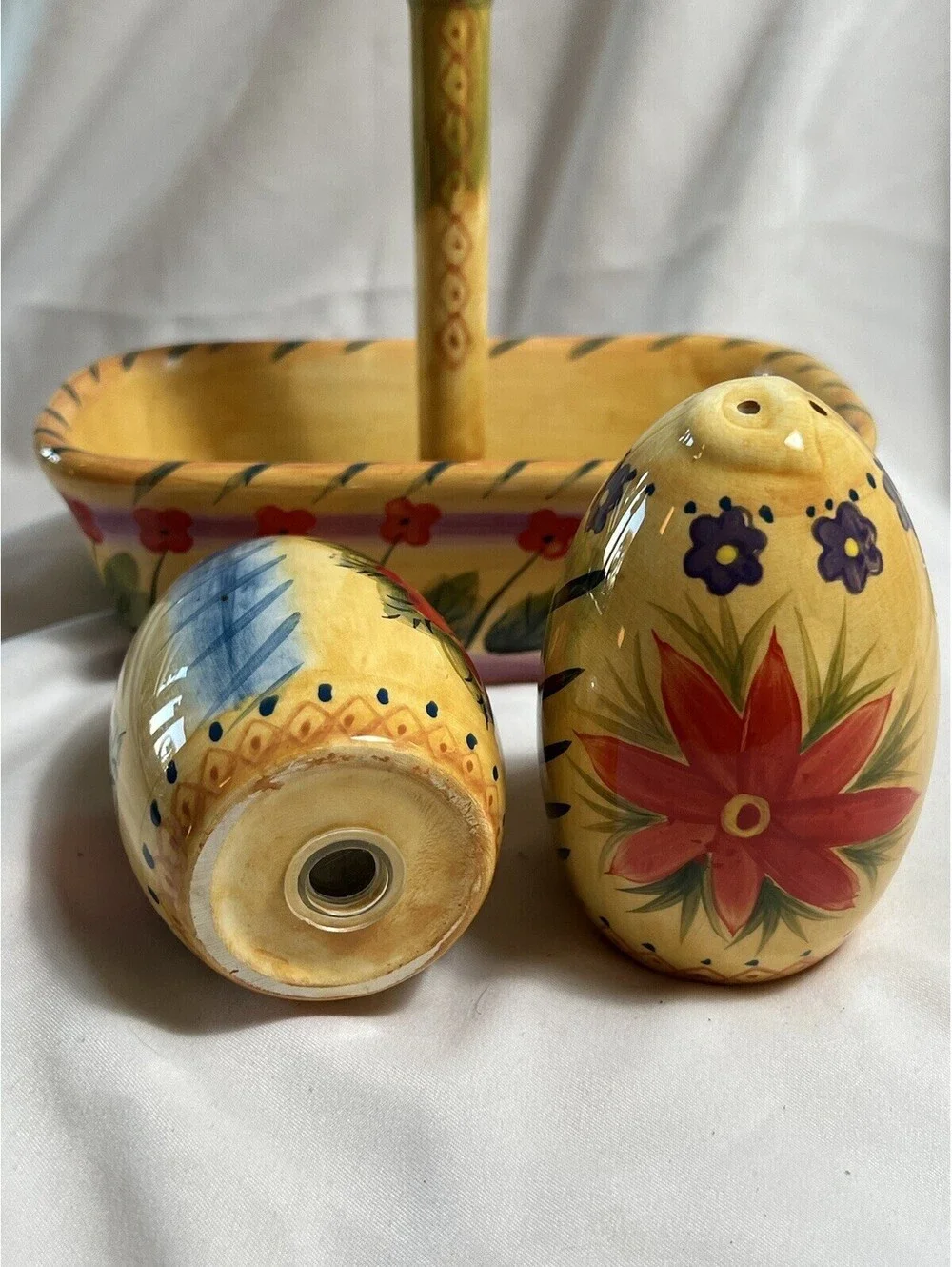 Vintage Dario Farrucci Egg Basket Salt And Pepper Set Hand Painted